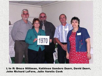 Class of 1970
Bruce Milliman; Kathleen Sanders Duerr; David Duerr; John LaFave; Julie Narolis Cook
Keywords: 1970 millim sanders duerr lafave naroli cook