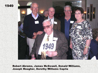 Class of 1949
Robert Abrams; James McDowell; Donald Williams; Joseph Meagher; and Dorothy Williams Capria
Keywords: 1949 abrams mcdowell williams meagher capria