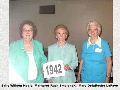 Class of 1942
Sally Willson Healey; Margaret Rush Smolenski; Mary DelaRoche LaFave
Keywords: 1942 rush smolenski willson healy delaroche lafave