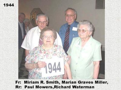 Class of 1944
Front: Miriam Smith; Marian Graves Miller; Rear: Paul Mowers; Richard Waterman
Keywords: 1944 smith graves miller mowers waterman