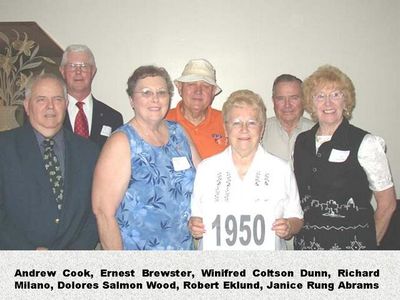 Class of 1950
Andrew Cook; Ernest Brewster; Winifred Coltson Dunn; Richard Milano; Dolores Salmon Wood; Robert Eklund; and Janice Rung Abrams
Keywords: 1950 cook brewster coltson dunn milano salmon wood eklund rung abrams