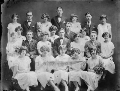 Class of 1925
1st Row: Ruth C. Colburn (Pike), Dora Webb (Anderson), Irma S. Taylor (Stevenson), Gladys M. Jones (Bonner), Freda L. Flagg (Coates)

2nd Row: Alice E. Grinnell (Hopper), Edward E. Ammann, Eleanor I. Crenan, Carleton E. Meeker, Claribel Remington (Williams), Fred P. Moeller, Alice C. Stephenson (Nolan), 

3rd Row: Alberta E. Watkins, Willis Coates, G. Irene McConnell (O'Shea), David H. Fiscus, Reba V. Congden (Keil)

4th Row: Gertrude Elmer (D'Onfrio), Robert F. Hewitt, Jean F. Prichard (Kirch), Clarence Hubbard, Isobel R. Allison (MacKnight), Junius A. Park, Mildred L. Kirby
