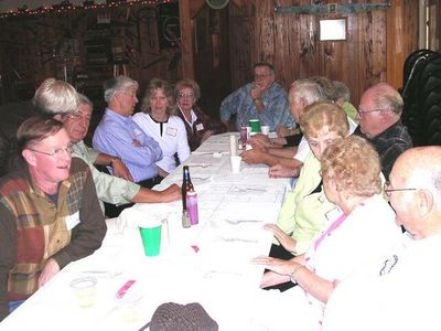 From the left:  David Kershaw; Carol Reid-O'Hara (standing); Lee Balch; Bruce Ferris: Sally Griffin Ferris: Glenda Payne; Jack McDowell; Anne Schieferstine (not visible in photo): Julia Collins Matt, (not visible), and Leo Matt; Chuck and Mary Francisco: Shirley Hyland Sable; Art Sable. 
